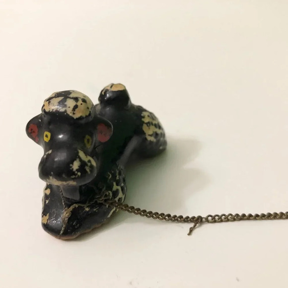 Vintage 60s Redware Poodle Family Set Mom Pups Black White on Chains Japan Flaws - Picture 11 of 16